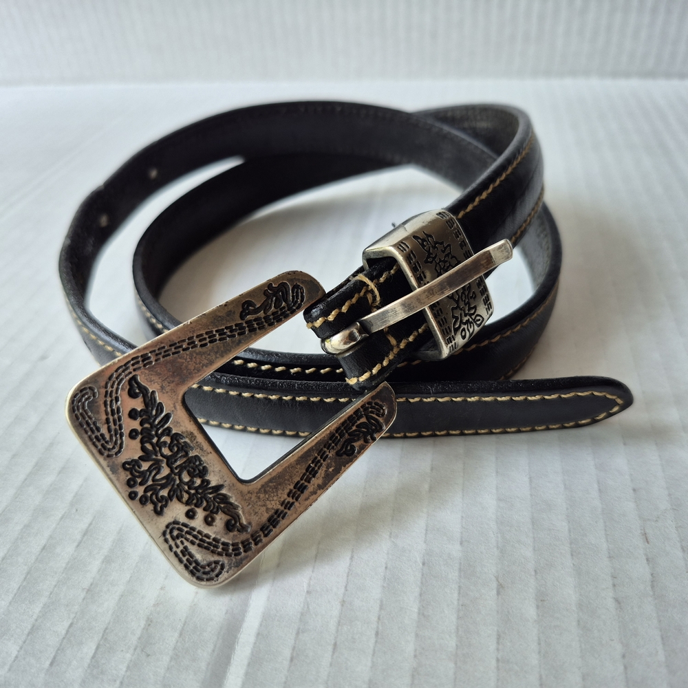 NOT FOR SALEEsprit Black Leather Belt with Intricate Silver TONE Buckle, Cowgirl